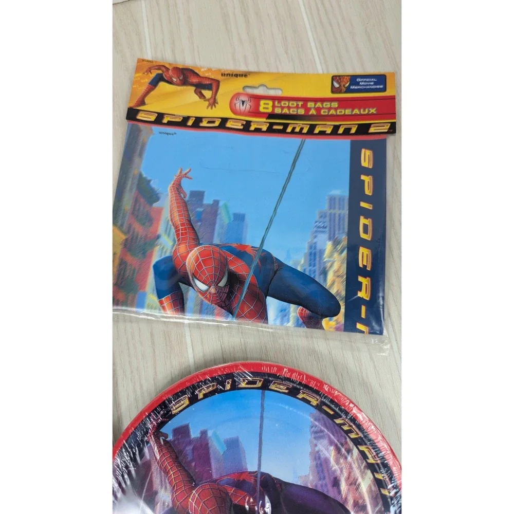 Spider-Man 2 Party Supplies Set 2004 Vintage dessert plates tablecloth bags cups